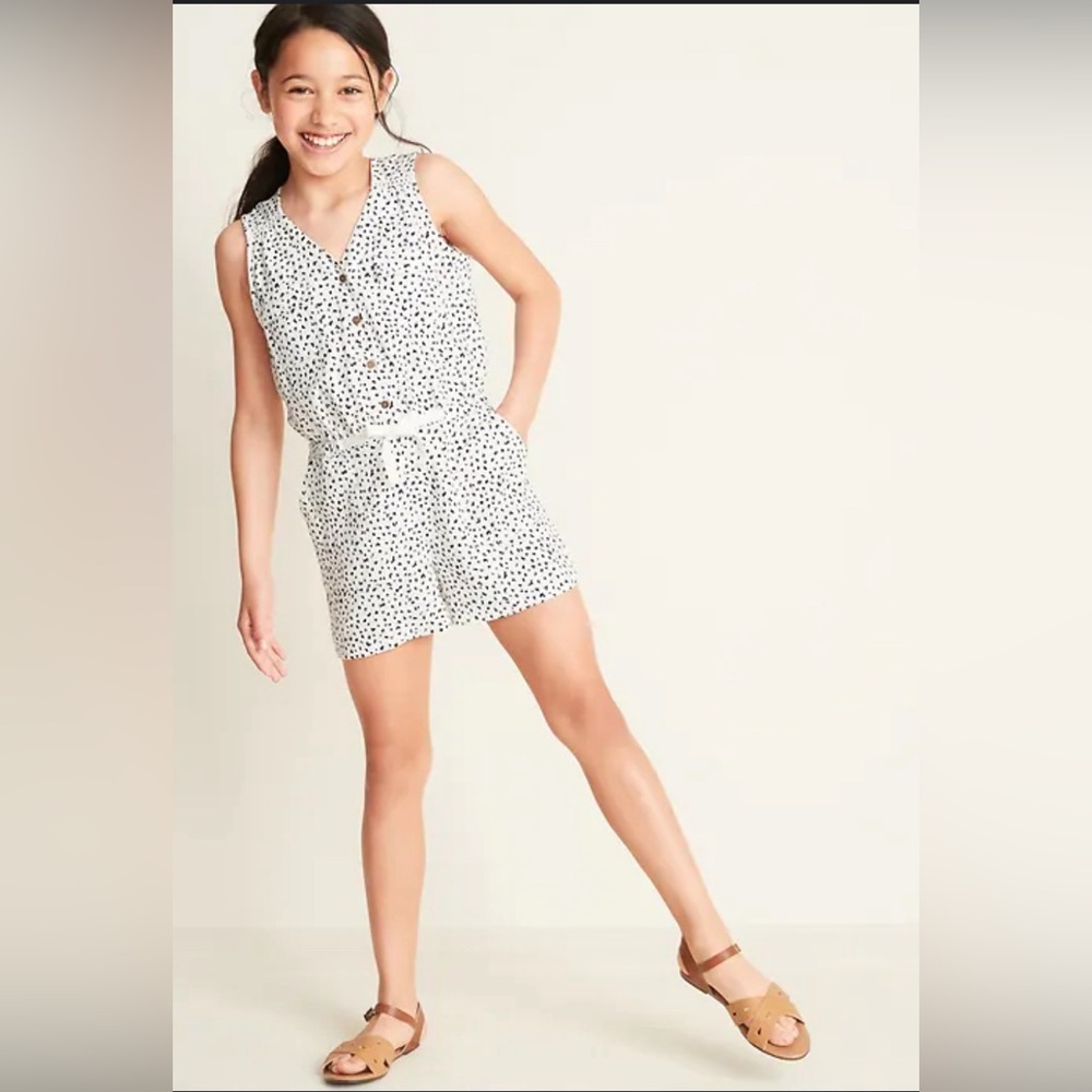 Old Navy Girls Leopard Print Romper White Linen Blend Utility XL (14)